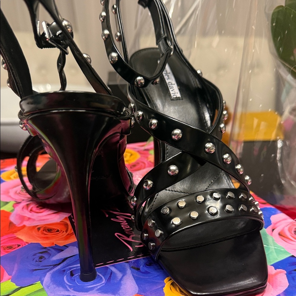 Charles David Black Heels with Silver Studs
